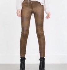 NWT Zara Brown Faux Leather Pants Leggings Stretch medium