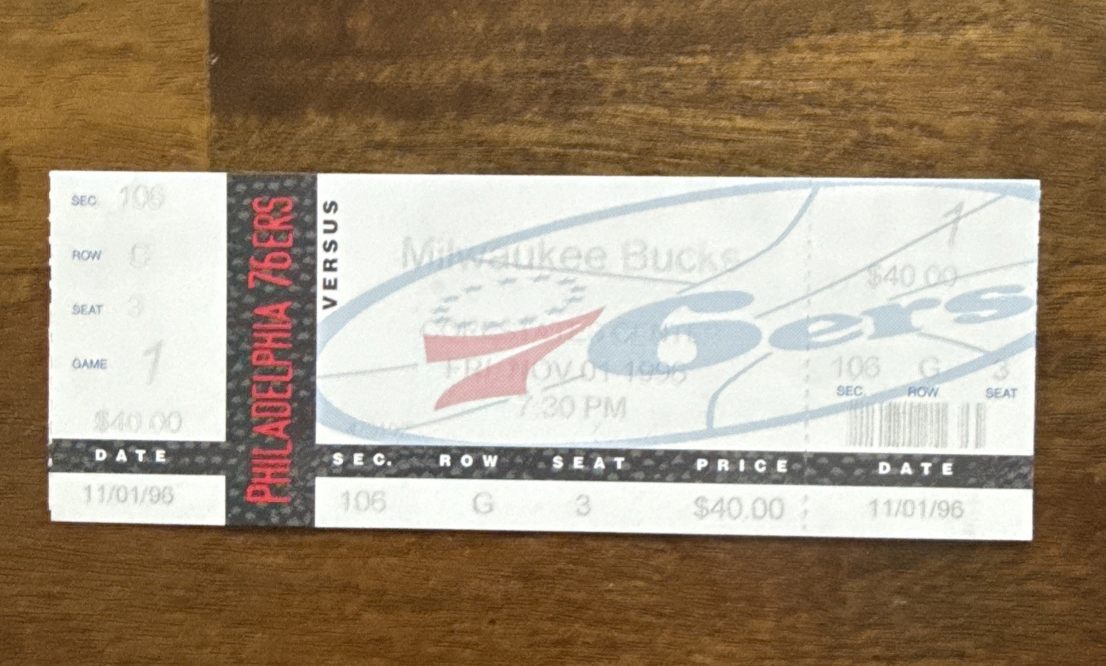 RARE 1996 Allen Iverson Debut Ticket Stub Philadelphia 76ers Vs Bucks November 1