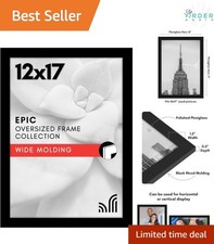 12x17 Black Picture Frame Engineered Wood Modern Wide Molding Plexiglass