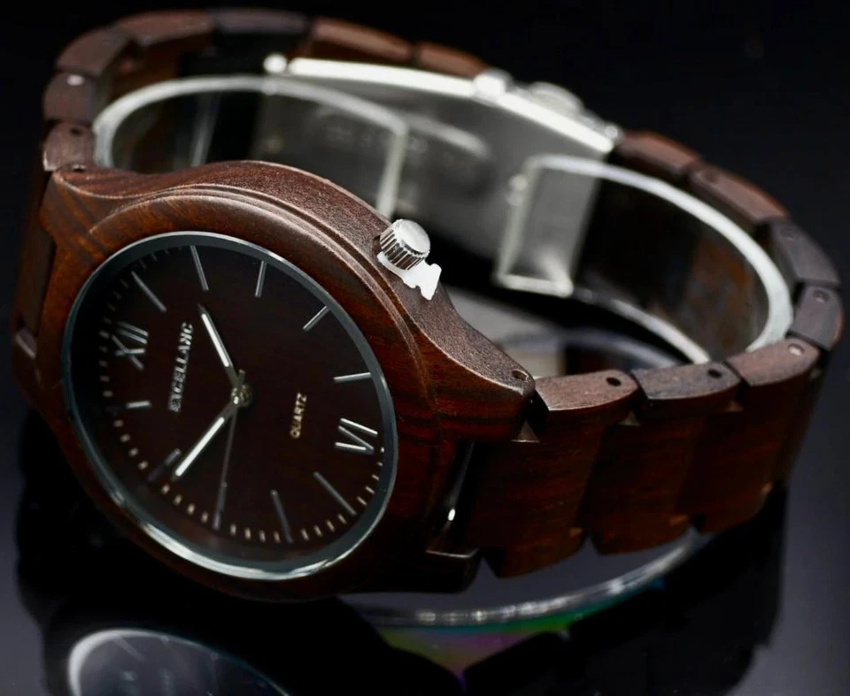 Excellanc Damen Frauen Armband Holz Uhr Schwarz Braun Damenuhr Schwarz-Sandholz - Bild 2 von 3