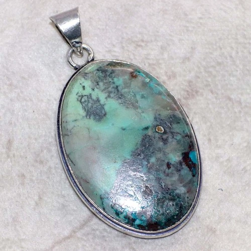 925 Silver Plated Chrysocolla Pendant 2" Luxury Inspired Design Trendy MJ - product listing photo