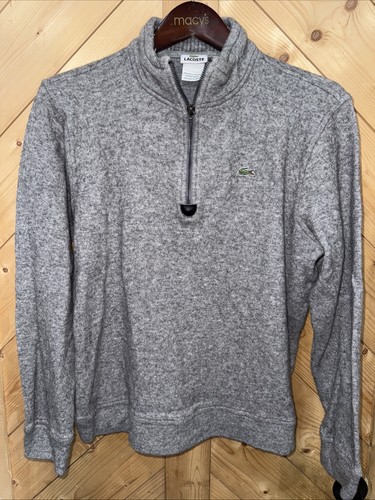 LACOSTE cashmere blend 1/4 Zip Sweater Jumper sz 6 US Lg Gray Lightweight - Picture 2 of 8