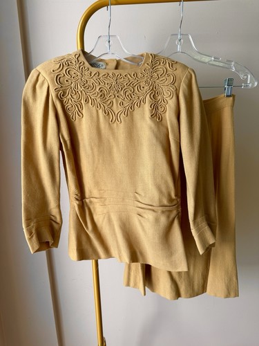 Vintage 1940s R&K Originals Soutache Skirt Set Mustard Yellow - Picture 1 of 14