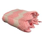 Vintage Baby Blanket Handmade Crochet Chevron Pattern 54” X 35” Pink & White