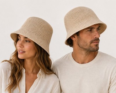 Bucket Hat Sommerhut Papierstroh faltbar verstellbar 8 Farben 55-58cm