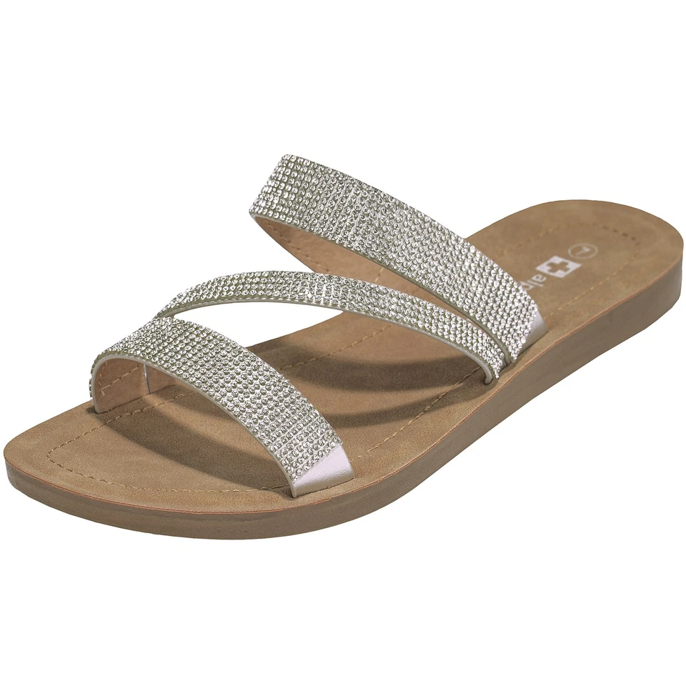 Sandalias Alpine Swiss para mujer con estrás elegantes zapatos planos de verano con tiras Foto 2 de 4