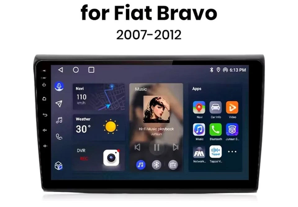 Autoradio Android  9" CarPlay Android Auto GPS per Fiat Bravo 2007–2014 - Immagine 3 di 4