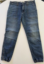 Nili Lotan Cropped Military Stretch Pants Blue Duane Wash Denim Sz 25 29 x26