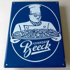 FEINKOST BEECK Antikes Emailschild Cuxhaven 50er RAR Fisch Delikatessen MAKELLOS