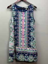Artisán NY Dress Womens 8 Blue Floral Geometric Sleeveless Lined Boho 32" Length