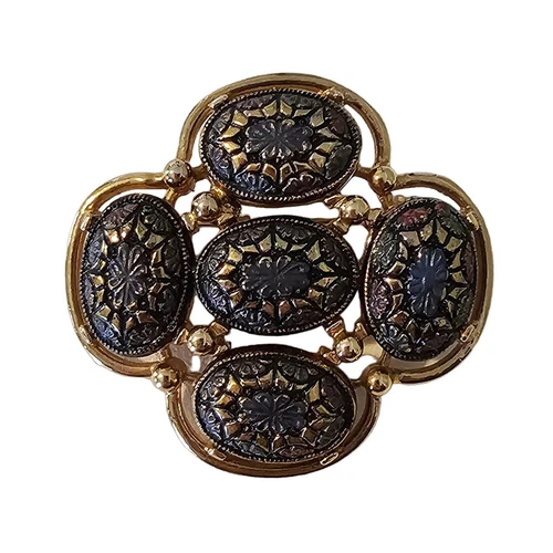 Vintage Sarah Coventry Light of the East Mosaic Gold Brooch Pin Mid-Century