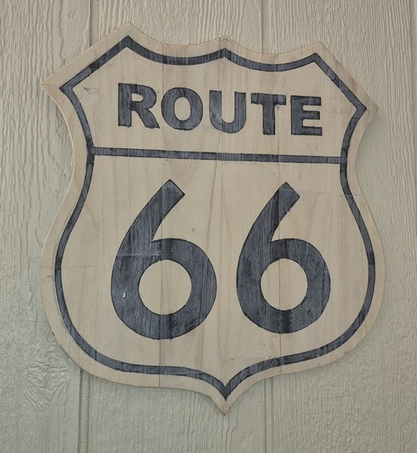 Route 66 Sign White & Black Rustic Hand Made Wood Sign 16" Wide by 17 1/8" tall