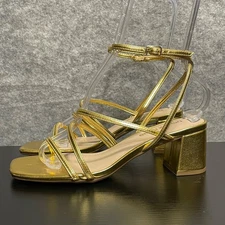 Dream Pairs Sandals Women 8 Gold Metallic Strappy Block Heel Dressy Party Shoes