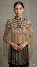 Golden Beaded Embellished Cape For Women: Bridal Fringe Shrug