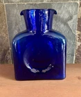 Blenko Cobalt Blue Water Bottle Double Spout Carafe Handblown Glass Sticker 2007