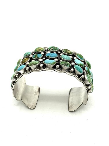 Navajo Indianer 🇺🇸 Handarbeit Sterling Silber Sonora Gold Türkis großes Armband - Bild 5 von 20