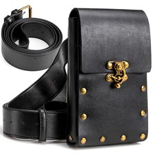 Renaissance Belt Pouch Medieval Viking Pirate Leather One Size, Black