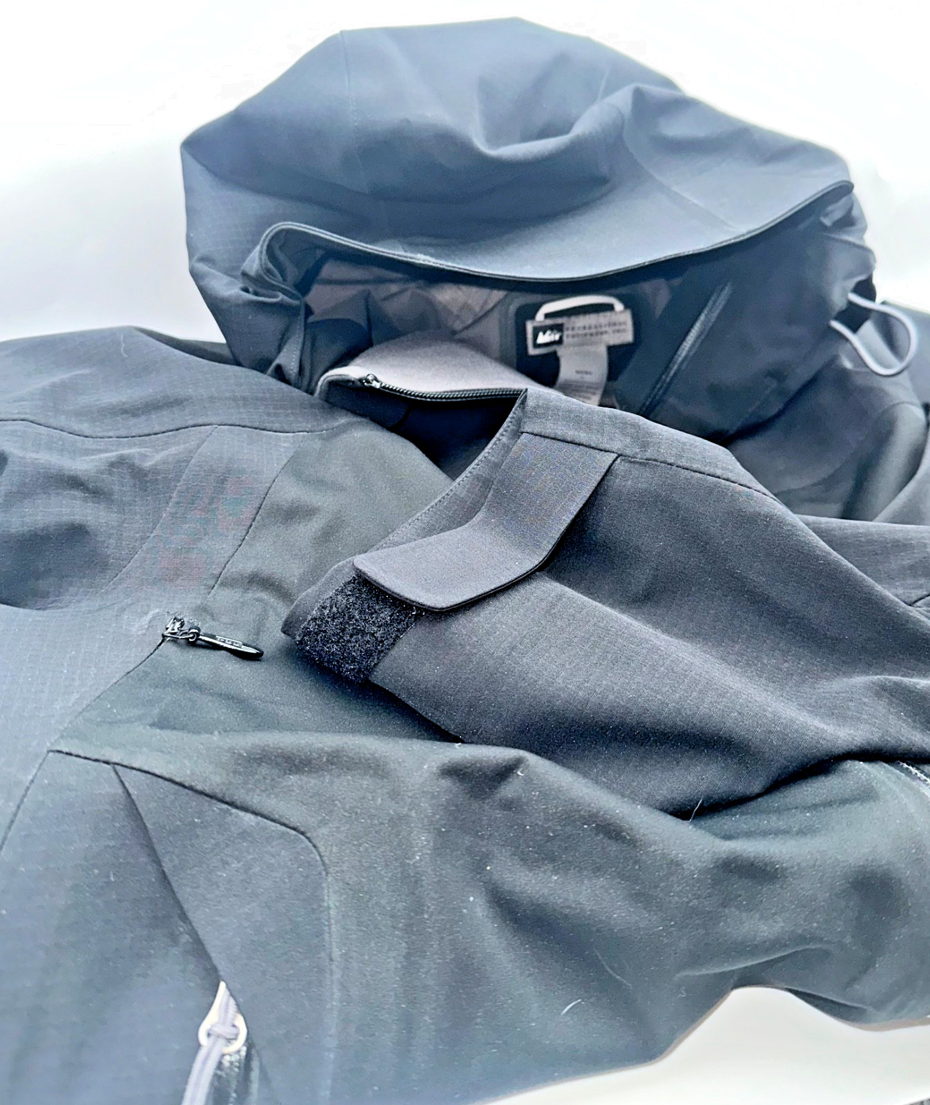 REI Elements E1 Men's Black Rain Jacket Hooded Wa… - image 19