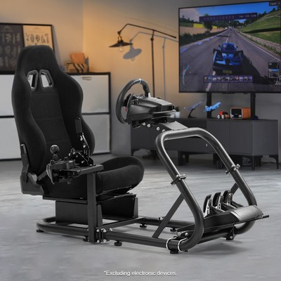 Marada Racing Simulator Cockpit Wheel Stand With Black Seat Fit Logitech G923