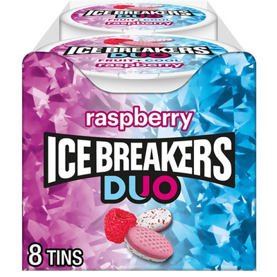 ICE BREAKERS Duo Cool Raspberry Sugar-Free Mints Tins, 1.3 Oz, 8 Ct