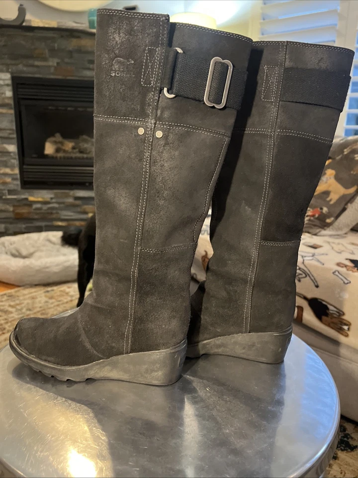 Super Cute Sorel Toronto Wedge Black Suede US 5 Pull On Knee High Boots! Fall - Image 2 of 4
