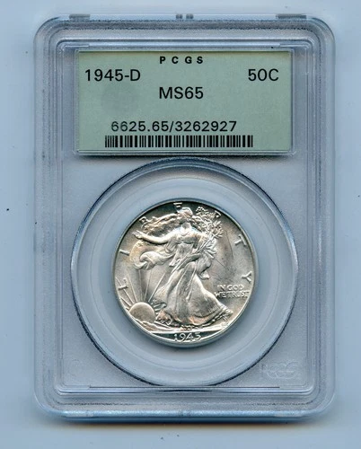 1945-D Walking Liberty Half Dollar 50c PCGS MS65 OGH Old Green Holder