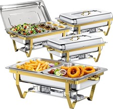 Gold 4 Pack 9Qt Chafing Dish Buffet Set Stainless Steel Chafer for Catering