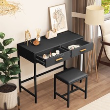 Dressing Table Vanity Dresser Desk 2 Drawers With Upholstered Stool Makeup Desk