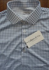 NEW Collars and Co Dress Polo Shirt Medium Blue Checked Office NWT