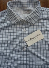 NEW Collars and Co Dress Polo Shirt Medium Blue Checked Office NWT