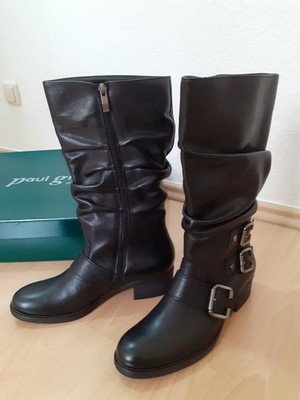 PAUL GREEN Stiefel schwarz Leder Zierschnallen/Raffung Gr.37,5 (4 1/2)