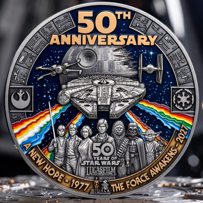 #ad Star Wars 50th Anniversary 1977 2027 May The Force Be With You Silver Coins $22.95