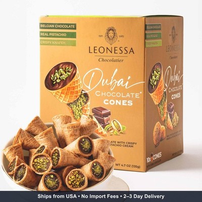 Leonessa Dubai Chocolate Cones with Pistachio Kunafa | Made with Premium Belgian