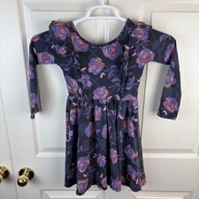 Girls Tea Collection Ruffle Floral Dress Purple Long Sleeve Size 7
