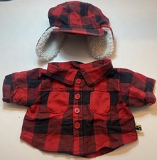 Build A Bear Vintage Tartan rot kariert Karohemd Trapper M&uuml;tze Fleece Ohr