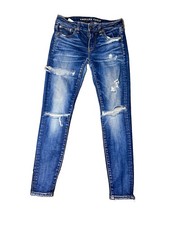 American Eagle Skinny Jeans Low Rise Blue Distressed Stretch Size 2