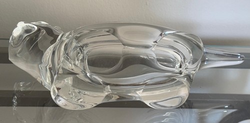 Vintage Art Glass Cat Bowl Dish Clear Mid Century Modern Figurine 9" Long Decor - Picture 7 of 10
