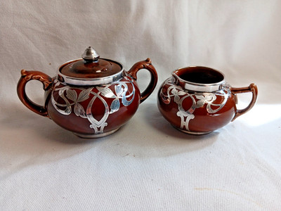 Lenox USA Jugendstil Zuckerdose Milchkännchen silver overlay florales Design