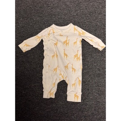 Pehr Giraffe Print Organic Cotton Kimono Romper White Yellow 0-3 Months