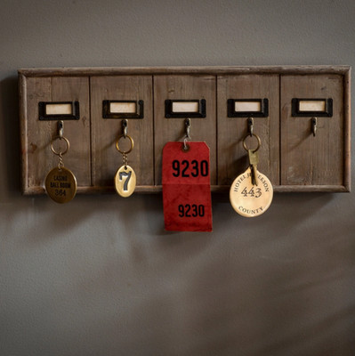 $0 Ship-Multi Key Holder Wood Wall Rack 5 Hooks Vintage Style Office ...