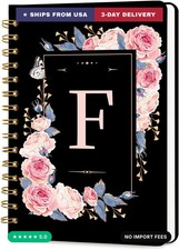 Lined Spiral Journal for Women, A5 Notebook for Work, 160 Pages, Letter F