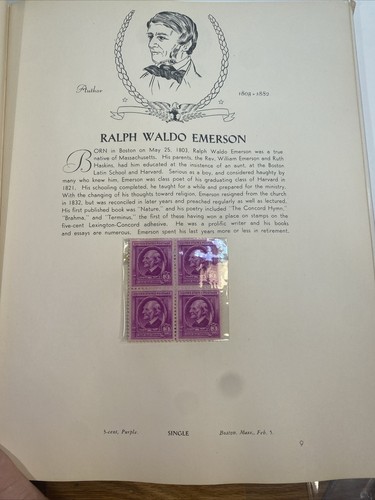US Stamp Album Famous Americans Series 1940 with cpl set of single & blocks of 4 - Picture 6 of 24