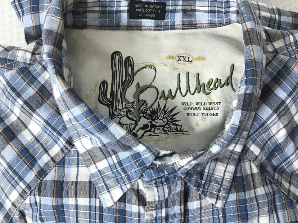 Camisa Vaquera Bullhead Western Para Hombre 2XL Algodón Cuadros Manga Larga Perla A Presión Foto 2 de 4