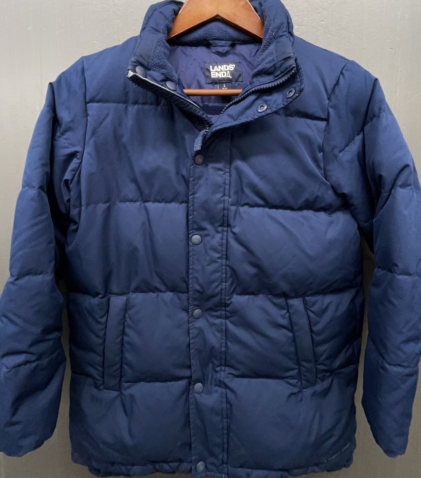 Lands End Jacket Youth L 10-12 Down Puffer Blue Coat Boys Girls Snow Outdoor