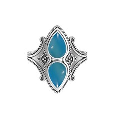 925 Sterling Silver Dual Natural Blue Chalcedony Pear Shaped Ring For Women
