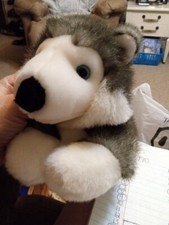 Aurora World Alaskan Husky Wolf Plush Dog Stuffed Animal Pillow Plush Size 12"