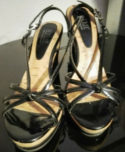 A.N.A A  Approach WEDGE BLACK CORK STRAPPY Heels/Sandles/Shoes SZ 6 1/2 Med - Picture 3 of 10