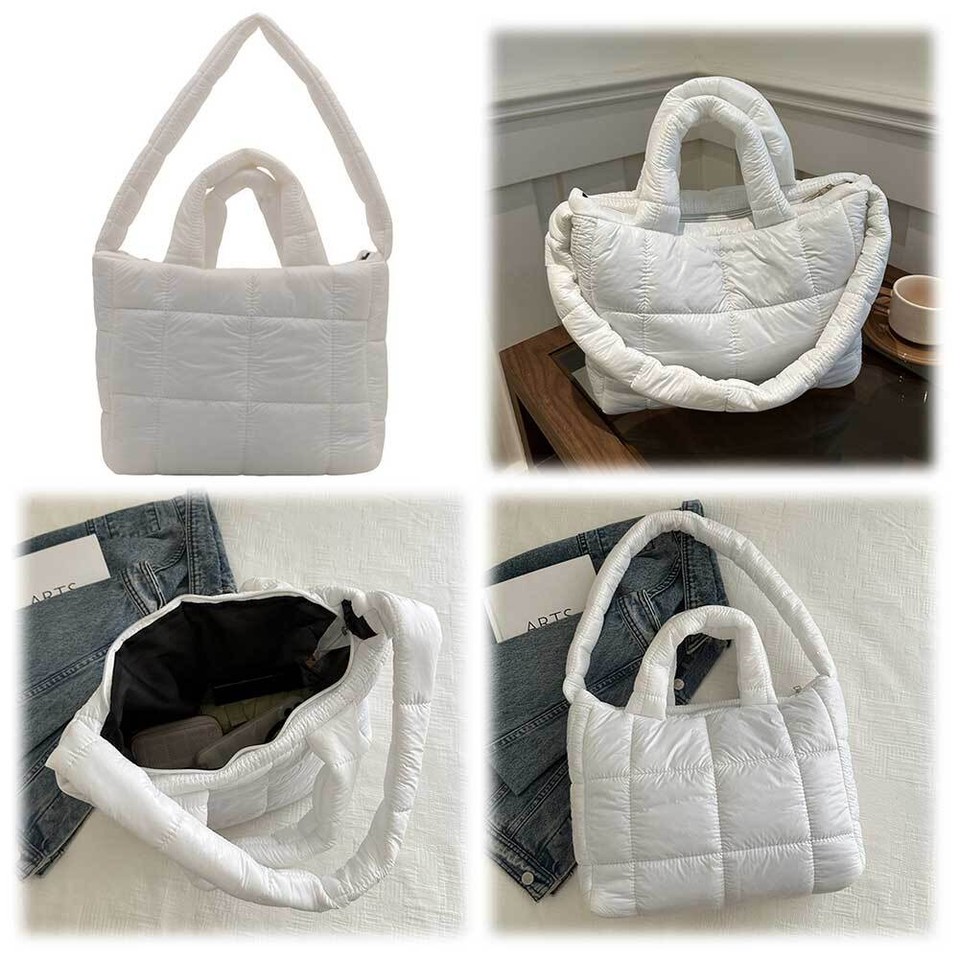 Women Quilted Top Handle Bag Large Capacity Puffy Shoulder Bag Female