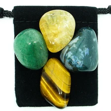 ABUNDANCE & PROSPERITY Tumbled Crystal Healing Set = 4 Stones + Pouch + Card