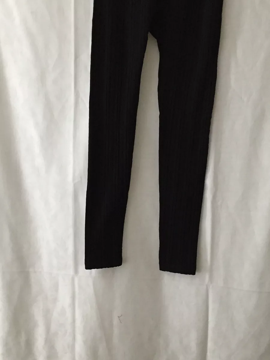 Womens size M/L Textured Black Fleece Lined Leggings Polyester Spandex Blend